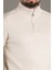 Erkek Bej Fermuarlı Dik Yaka Triko 3