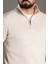 Erkek Bej Fermuarlı Dik Yaka Triko 5
