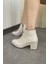 Bej Cilt 6 cm Kalın Topuklu Şık Günlük Kadın Bot TMD202471 3