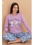 Tavşan Baskılı Pijama Takımı – Uzun Kollu Pembe Üst & Mavi Desenli Alt | Ev Giyim & Uyku Takımı 1