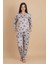 Gri Çiçek Desenli Pijama Takımı – Uzun Kollu Üst & Rahat Alt | Ev Giyim & Uyku Takımı 1