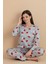 Gri Çiçek Desenli Pijama Takımı – Uzun Kollu Üst & Rahat Alt | Ev Giyim & Uyku Takımı 2