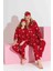 Anne-Kız Kombin Yapılabilir Düğmeli Süet Uzun Kollu Uyku Bantlı Aile Bağı Yılbaşı Pijama TAKIMI-3178 2