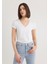 V Yaka Beyaz Basic Stretch Tişört 162769-620 8