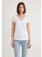 V Yaka Beyaz Basic Stretch Tişört 162769-620 9