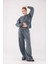 Kadın Soft Gri-Mavi Bisiklet Yaka Sweatshirt Eşofman Takımı MSC2601 2