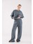 Kadın Soft Gri-Mavi Bisiklet Yaka Sweatshirt Eşofman Takımı MSC2601 3
