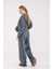 Kadın Soft Gri-Mavi Bisiklet Yaka Sweatshirt Eşofman Takımı MSC2601 4
