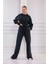Kadın Siyah Bisiklet Yaka Sweatshirt Eşofman Takımı MSC2601 2