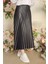 Zarif ve Modern Pileli Parlak Krep Gizli Lastikli Siyah Etek ( Lisinya ) 6
