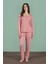 Kadın Pembe Dantel Detaylı Uzun Kollu Pijama Takımı C6T6N91 2