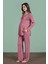 Kadın Gül Kurusu Renk Uzun Kollu Yarım Düğmeli Lohusa Pijama Takımı C5T4N91 4