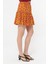 Beli Lastikli Viskon Kumaş Çiçek Desenli Turuncu Şort Etek 5