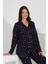 %100 Pamuk Uzun Kol Boydan Düğmeli Cepli Kadın Pijama Takımı 98302-303 3