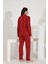 %100 Pamuk Uzun Kol Boydan Düğmeli Cepli Kadın Pijama Takımı 98302-303 5