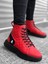 BA0159 Bağcıklı Kırmızı Kapitone Erkek Yüksek Taban Spor Bot 4