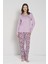 Kadın Büyük Beden Lila Çiçek Desenli Düğmeli Yaka Uzun Kollu Pijama Takımı C0T1N91 1