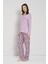 Kadın Büyük Beden Lila Çiçek Desenli Düğmeli Yaka Uzun Kollu Pijama Takımı C0T1N91 2