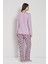 Kadın Büyük Beden Lila Çiçek Desenli Düğmeli Yaka Uzun Kollu Pijama Takımı C0T1N91 3