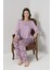 Kadın Büyük Beden Lila Çiçek Desenli Düğmeli Yaka Uzun Kollu Pijama Takımı C0T1N91 4