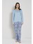 Kadın Büyük Beden Mavi Çiçek Desenli Düğmeli Yaka Uzun Kollu Pijama Takımı C0T1N91 1