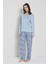 Kadın Büyük Beden Mavi Çiçek Desenli Düğmeli Yaka Uzun Kollu Pijama Takımı C0T1N91 2