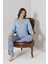 Kadın Büyük Beden Mavi Çiçek Desenli Düğmeli Yaka Uzun Kollu Pijama Takımı C0T1N91 4