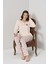 Kadın Pembe Renk Çiçek Desenli Düğmeli Yaka Uzun Kollu Pijama Takımı C6T0N91 3