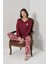 Kadın Büyük Beden Bordo Düğmeli Yaka Çiçek Desenli Pijama Takımı C4T0N91 4
