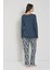 Kadın Büyük Beden Lacivert Düğmeli Yaka Çiçek Desenli Pijama Takımı C4T0N91 3