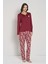 Kadın Bordo Düğmeli Yaka Çiçek Desenli Pijama Takımı C4T0N91 1