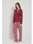 Kadın Bordo Düğmeli Yaka Çiçek Desenli Pijama Takımı C4T0N91 2