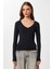 V Yaka Saran Basic Modal Bluz LMW0029 Siyah 4