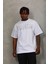 Unisex Oversize Taşlı Bisiklet Yaka T-Shirt - Beyaz 1