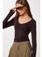 V Yaka Saran Basic Modal Bluz LMW0029 Kahverengi 1