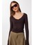 V Yaka Saran Basic Modal Bluz LMW0029 Kahverengi 2