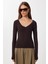 V Yaka Saran Basic Modal Bluz LMW0029 Kahverengi 3