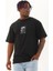 Unisex Oversize Baskılı Bisiklet Yaka T-Shirt - Siyah 1