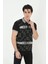 Erkek Yakalı Slim Fit Baskılı T-Shirt - Siyah 1