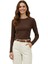 Kahve Premium/Viskoz Yumuşak Kumaşlı Parmak Geçmeli Crop Bluz 8162A 1
