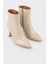 Bej Deri Kadın Topuklu Bot 2