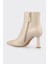 Bej Deri Kadın Topuklu Bot 3