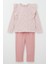 Kız Çocuk Taytlı Takım Çiçek Desenli Fırfırlı Pembe 3-7 Yaş 1