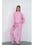 Oversize Sweatshirt & Geniş Paça Eşofman Altı Takım-Pembe Baskılı 1
