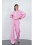 Oversize Sweatshirt & Geniş Paça Eşofman Altı Takım-Pembe Baskılı 2
