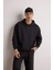 Boxy Fit Kapüşonlu Kanguru Cepli Jakarlı Sweatshirt E9308AX25AU 3