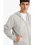 Relax Fit Kapüşonlu İçi Yumuşak Tüylü Basic Düz Cepli Kalın Fermuarlı Sweatshirt D7599AX25AU 6