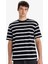 %100 Pamuk Boxy Fit Rahat Kesim Bisiklet Yaka Çizgili Kısa Kollu Tişört E1160AX25AU 6