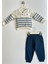 Çizgili Lacivert Erkek Bebek Ikili Pamuklu Takım 1