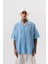 Erkek Ruthless Nakışlı Oversize Gömlek Bebe Mavi 1